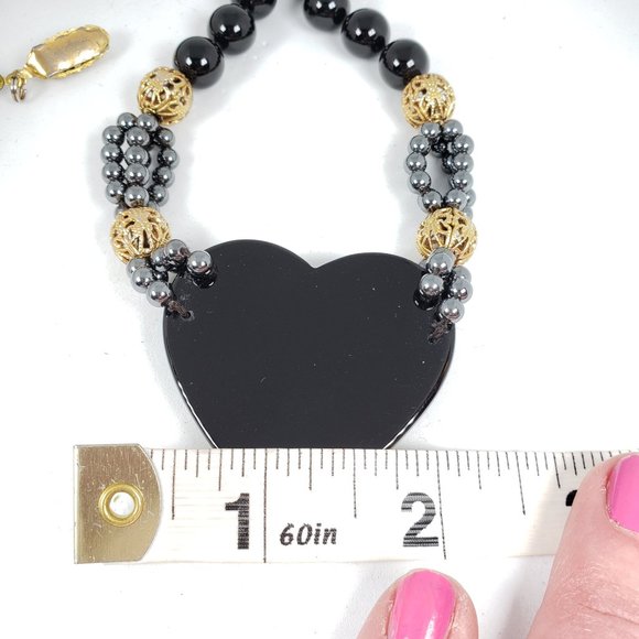 Black heart necklace w/charcoal & black beads - Picture 7 of 11